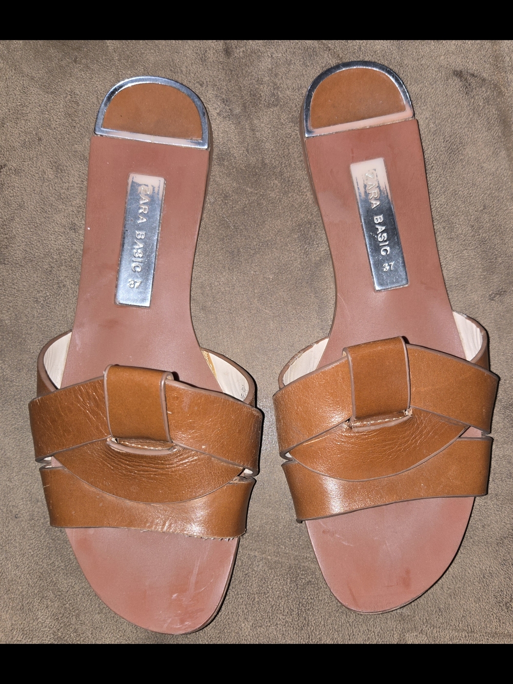 Zara Brown Leather Knot Slide Sandals